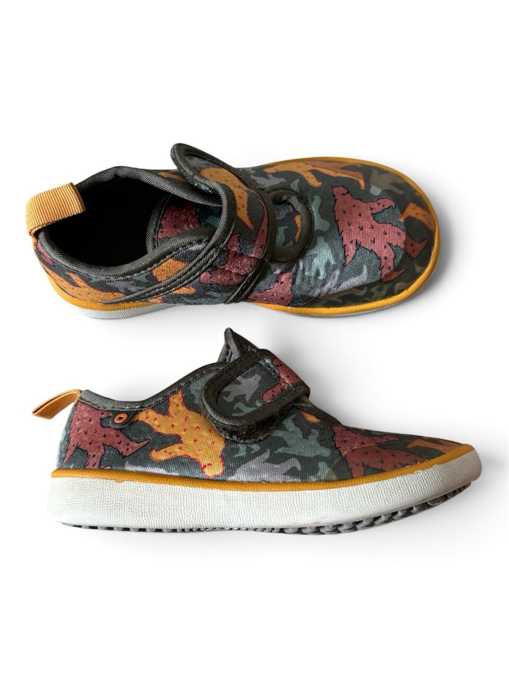 Bogs Kids Camouflage Water Shoes in Yellow, Gray, and Red